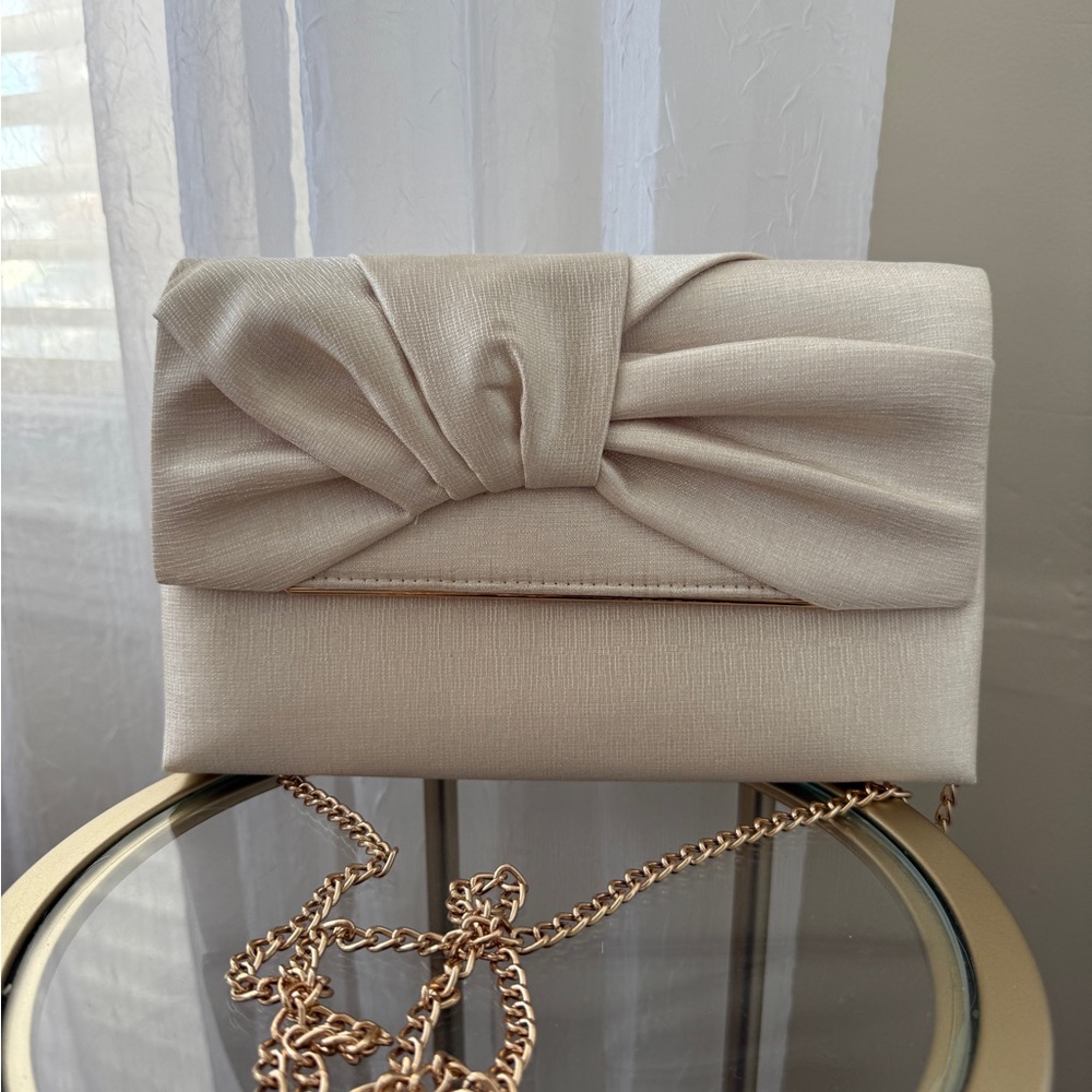 Cream Clutch with gold hardware